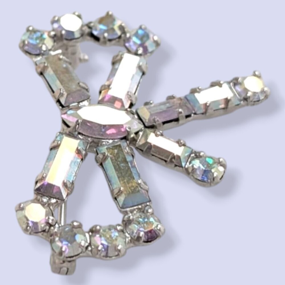 Vintage B David Rhinestone Bow Brooch